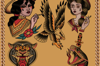 draw custom american traditional tattoo design for you