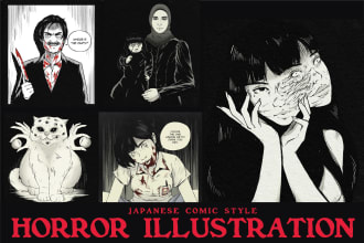 create creepy horror illustration in manga or comic style