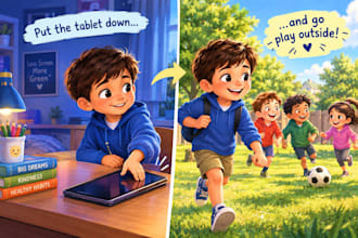 3d children book ,story book with characters consistency