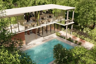 design rooftop garden, pool, bar, patio, backyard landscape