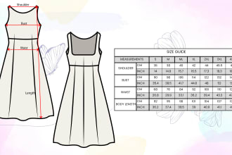 create an attractive size chart with a flat sketch