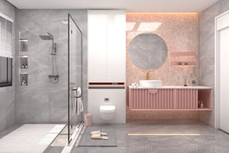 modern bathroom interior design and 3d rendering with VR