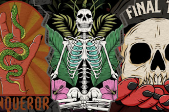 do hand drawn vintage skull skeleton illustration by request