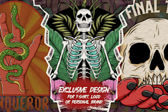 do hand drawn vintage skull edgy illustratio