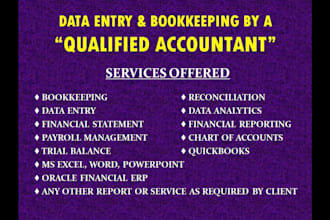 do financial modeling, excel dashboard, bookkeeping and data entry