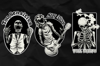 draw skull and skeleton based t shirt design in tattoo style