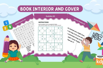 design kids worksheets, activity book and coloring books