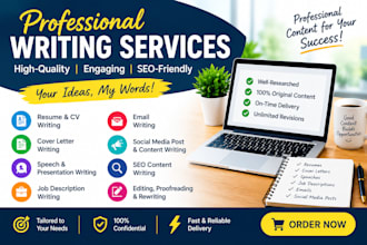 write SEO resume, cover letter, speech, job description, email social media post