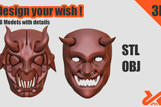 create japanese oni 3d mask for you