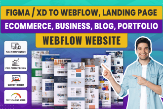 do ecommerce, business, blog webflow website, xd, figma to webflow, landing page