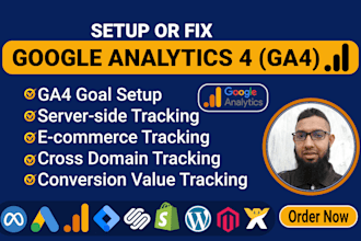 fix or setup google analytics 4, ecommerce tracking, ga4 server side tracking