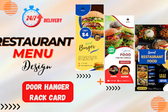 create rack card or door hanger for restaurant menu in 6 hours