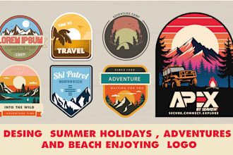 desing  summer holidays , adventures and beach enjoying  logo