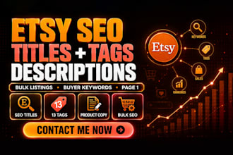 write SEO optimized esty listing titles, tags, bulk product descriptions