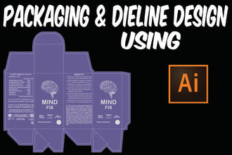 create packaging, sticker   dieline, cut out, cutline using illustrator