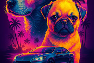 create your photo into a retro neon 80s synthwave vaporwave