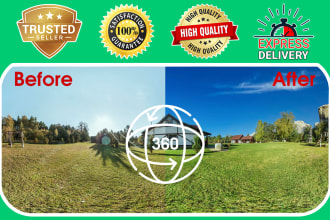 360 degree panorama photo edit, stitch, tripod remove, color correction