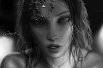 draw black and white semi realistic anime style portraits