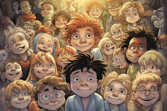 amazing giant and children comic book illustration