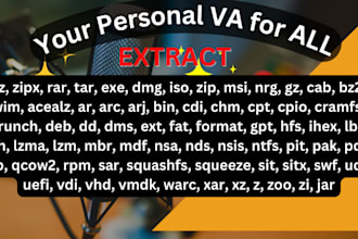 extract any types of file, unzip, unrar, untar rar, tar, zip kpf 7z gz etc