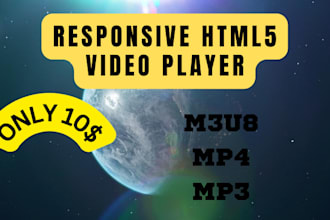 add install code html 5 video player on your website to play m3u8, mp4, mp3