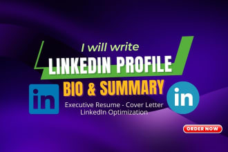 write your linkedin profile summary, about, or bio section