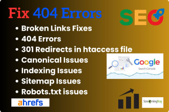 fix 404 errors, 301 redirects htaccess, xml sitemap issues