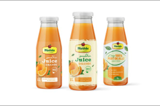 design bottle design or label for juice with your taste with 3d model