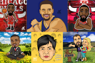illustrate caricature, icons, and map
