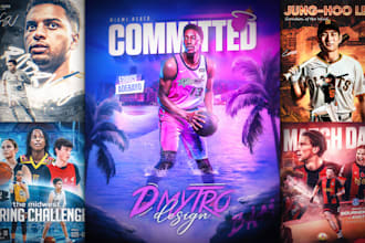 design sports poster or flyer for basketball, football, baseball