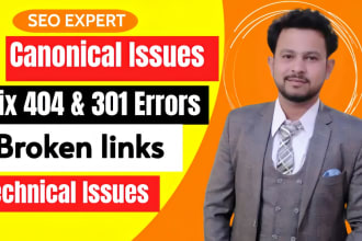 fix 404, 301, broken links, gsc errors ,indexing issues and canonical issues