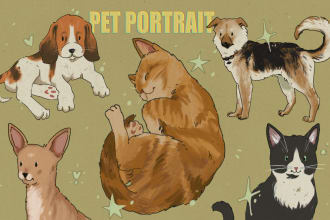 draw a cute portrait illustration of your pet, cat, dog