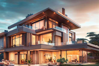 design modern house, 3d exterior, interior, plan, renders