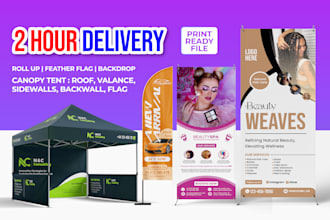 design roll up, pull up, retractable, canopy tent, table cover or feather flag