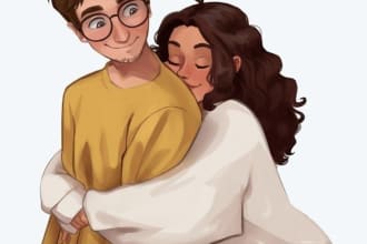 draw cute disney cartoon couple, family, wedding
