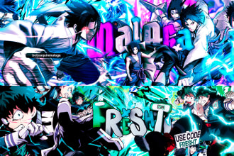 design a cool custom anime header banner for youtube twitter facebook twitch etc