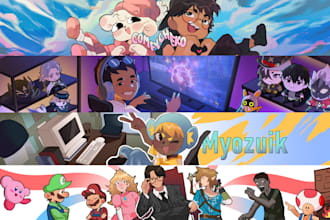 draw custom anime, chibi banner for youtube, twitch, etc
