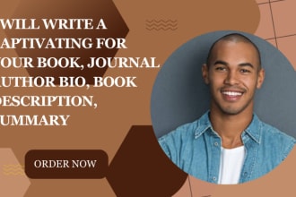 write a captivating for your book, journal author bio, book description, summary