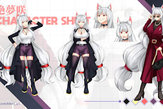 design character sheet, character design, reference sheet for anime oc or vtuber