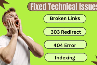 fix broken links,303 redirect,404 error, indexing and crawling issues