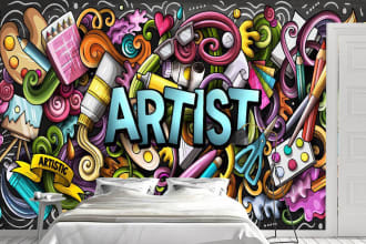 do amazing wall art, decal, mural, doodles, graffiti design