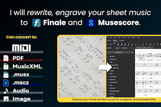 engrave and rewrite your music to finale, musescore, PDF