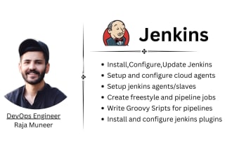 install, configure, upgrade jenkins, setup cicd pipeline, solve pipeline issue