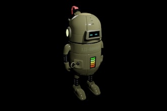 3d robotic charachter model and animate photoreal scenes