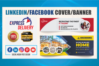 design linkedin banner, facebook cover, instagram post, ads, twitter header