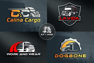 design modern transport logistic road trucking cargo logo