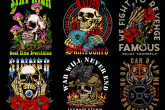 create a skull and skeleton hand draw artwork tshirt design