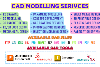 do cad 3d modeling, 3d printing, step stl obj dxf file on solidworks fusion 360