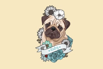 draw pet portrait in tattoo style like dog, cat and animals