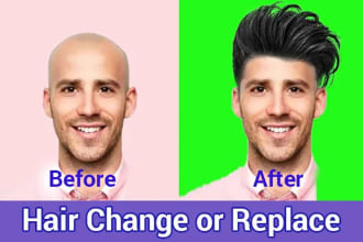 do hair change or hair replace, change hair style, apply hair on bald head,